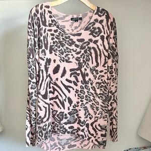 CHARLIE B Pink and Gray/ black Patterned Top animal leopard cheetah
